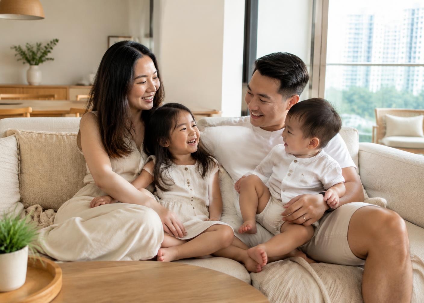 Singapore family relaxing together at home